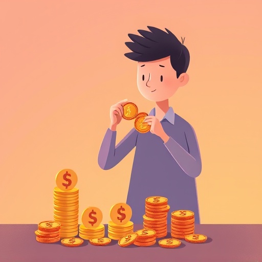 仮想通貨の所得区分と総合課税の累進税率を視覚的に整理する投資家のイラスト