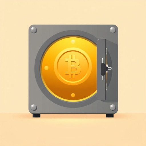 ビットコイン BTC とはと価値保存を表すデジタル金庫のイラスト