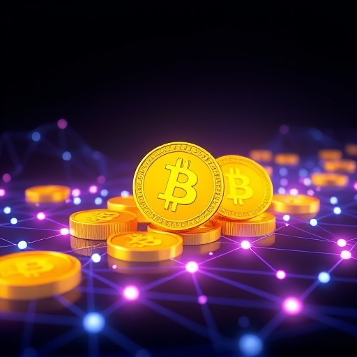 暗号資産の仕組みとデジタルゴールドを象徴するブロックチェーンのイメージ概念図